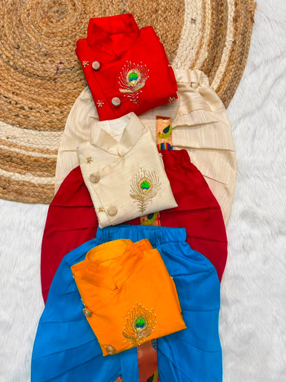 Premium Boy  Raw Silk Kurta with Dhoti Set