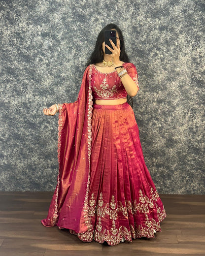 South tissue lehenga with embroidery