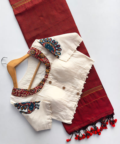 Khadi cotton saree with stiched blouse