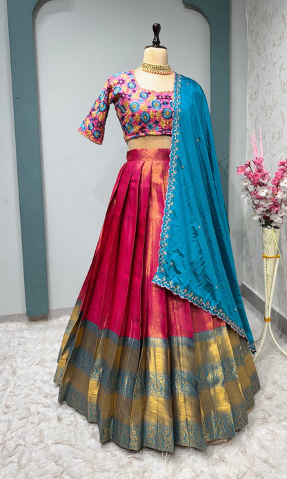 Embroidery Work Blouse With Kanchipattu silk Lehenga