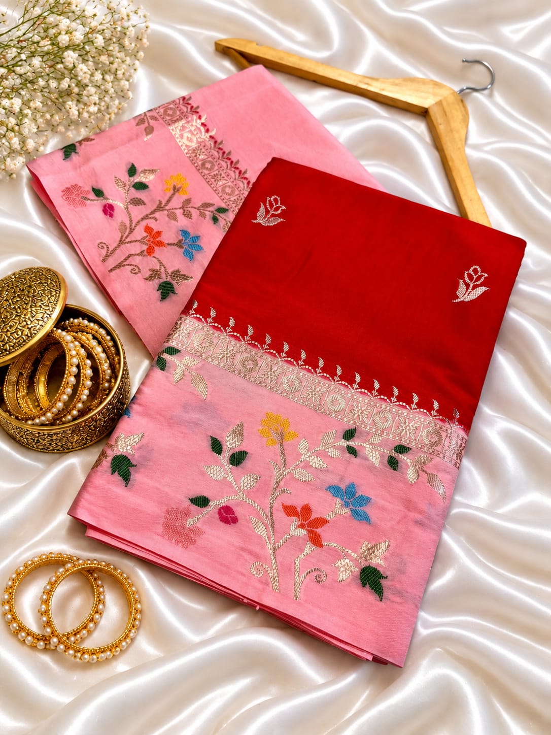Budget Banarasi Katan Silk Saree with Contrast Alfi Border