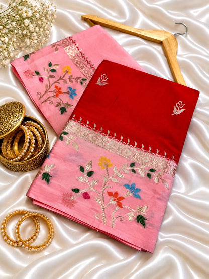 Budget Banarasi Katan Silk Saree with Contrast Alfi Border