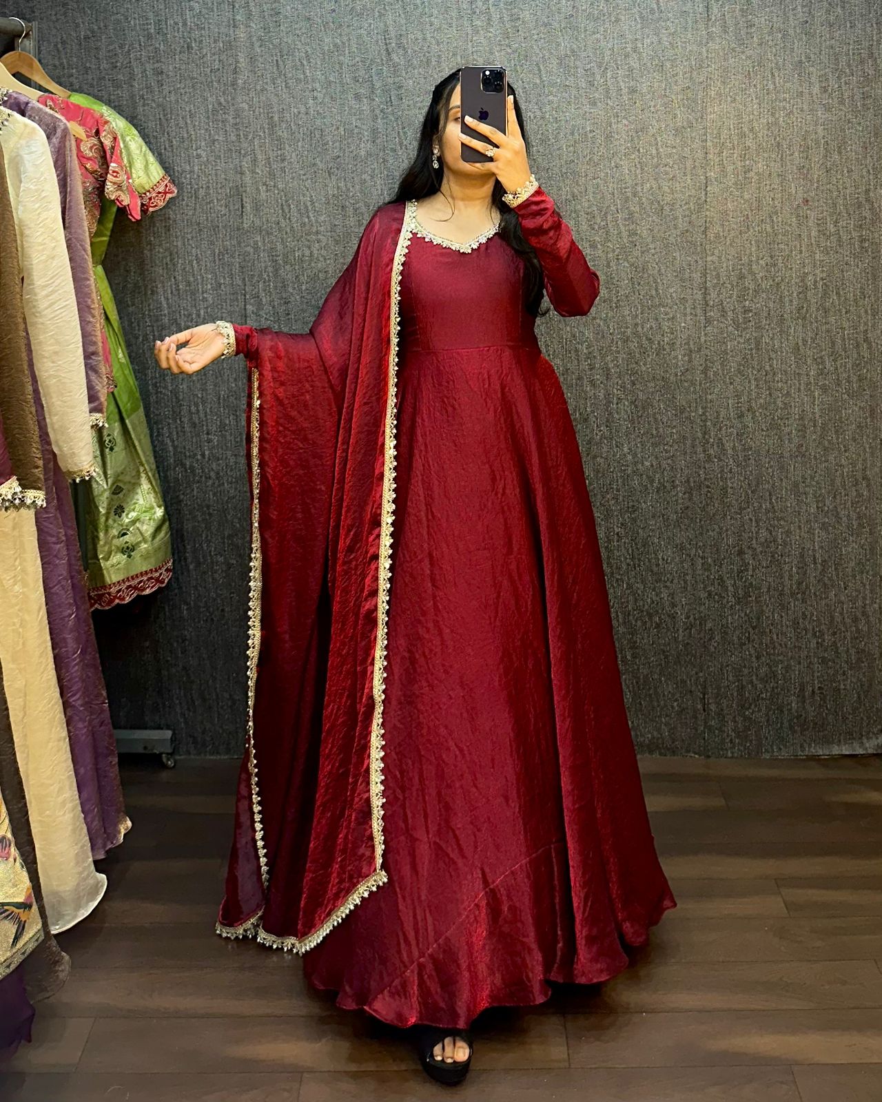 Fendy silk crush mirror lace gowns