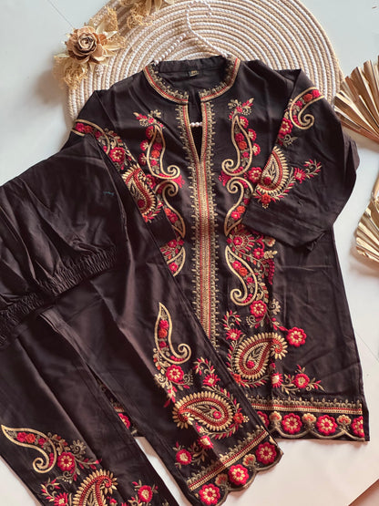 Co-ord set kurti hand embroidery silk