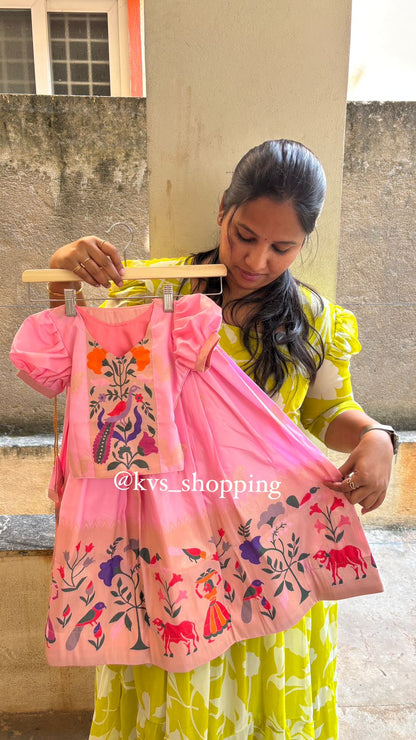 Kids cute paithani delicate zari with puff sleeves