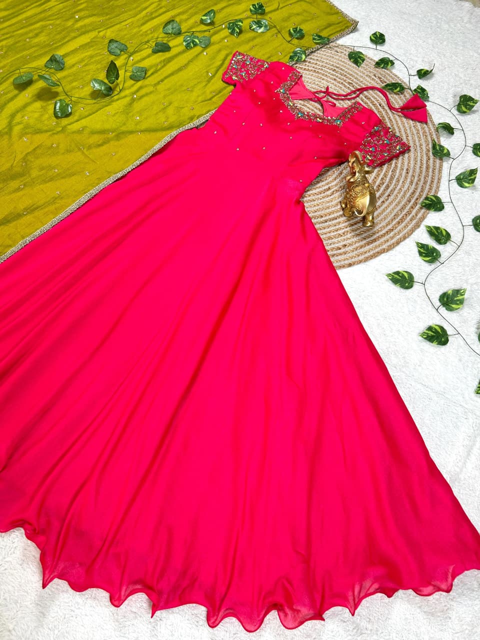 Machine Maggam work gowns with dupatta