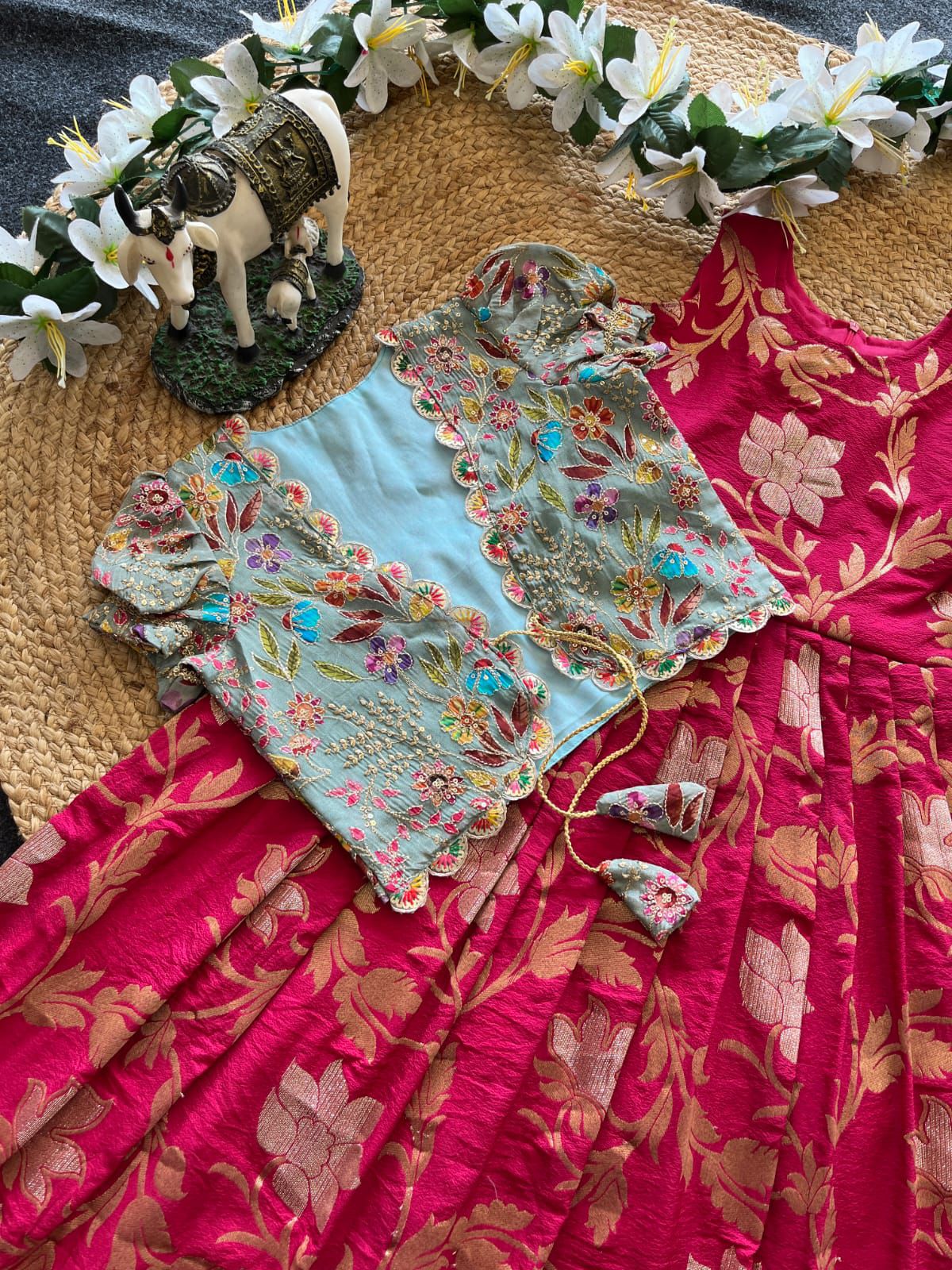 Khadi Georgette 2 in One Gown with Coat sets Kids Gowns