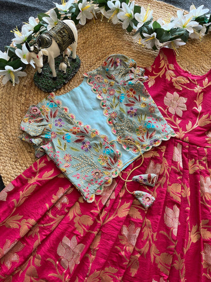 Khadi Georgette 2 in One Gown with Coat sets Kids Gowns