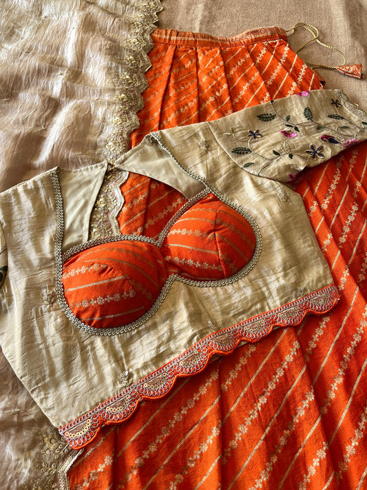 Khadi Lehnags with Stitched Blouse set for party wear