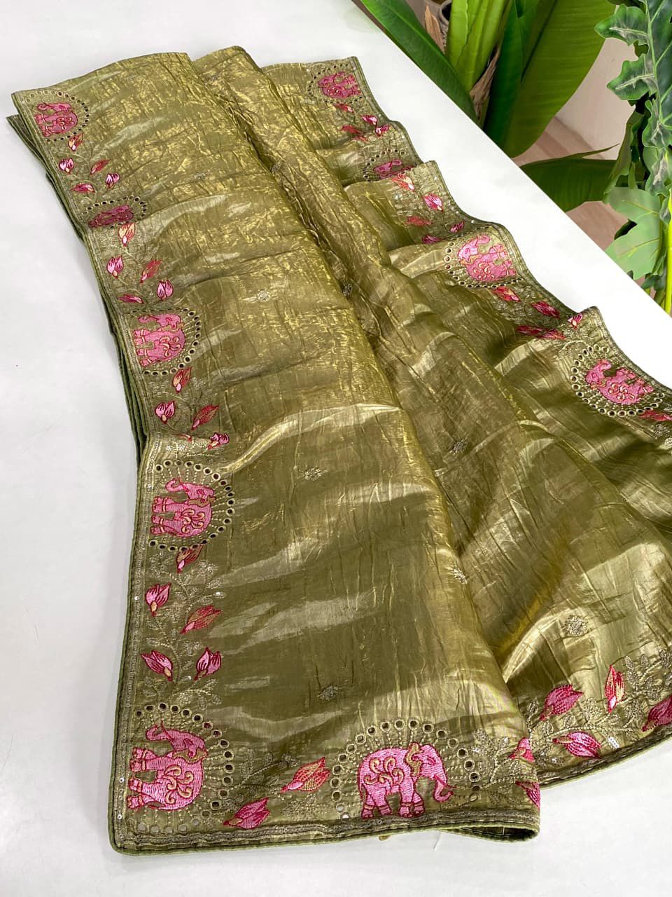 Crush silk embroidery trendy look saree
