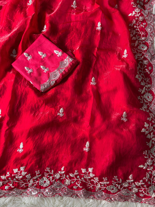 Latest fancy silk saree with an unstitched silk blouse within budget