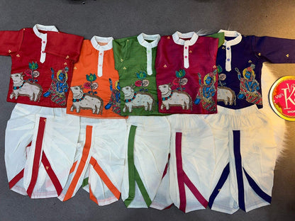 Kalamkari kids boy dhoti and kurta sets for festival