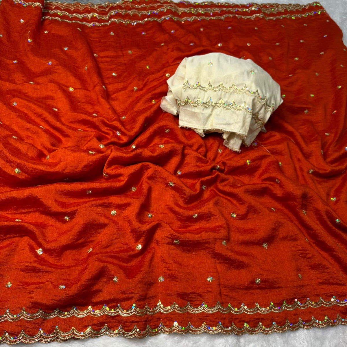 Double layer Vichitra silk saree beads sarees