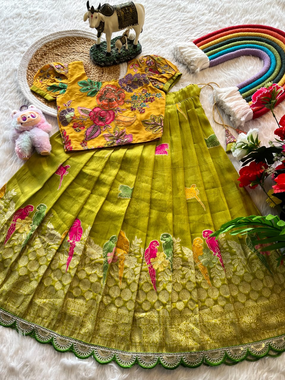 Kids lehenga made from viscose tissue silk is