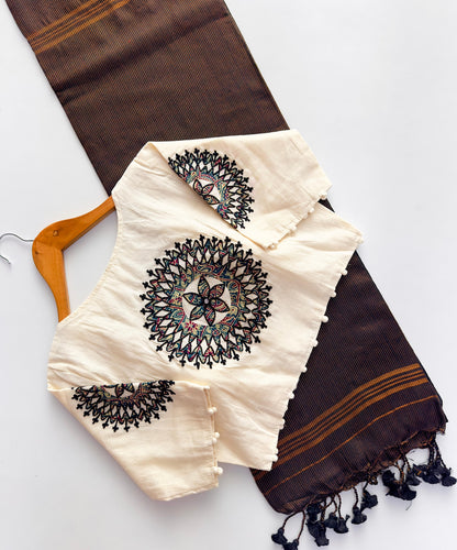 Khadi cotton saree with stiched blouse