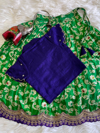 Premium Kids cute weaving Maggam lehenga set
