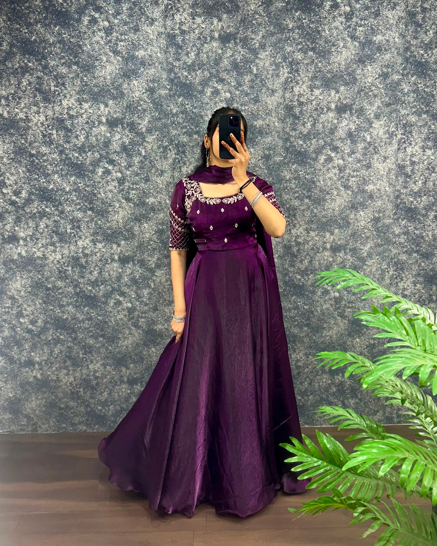 Premium Embroidery Sequence Gown with Dupatta