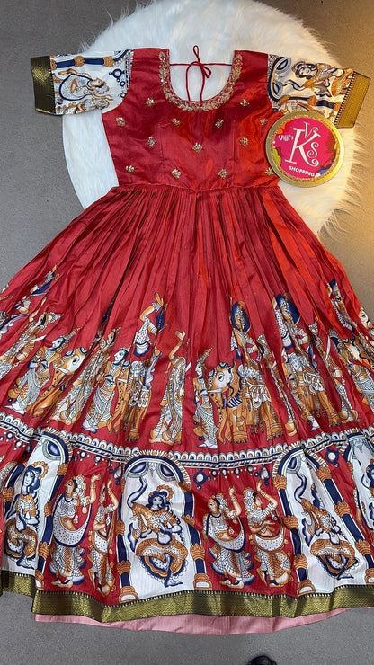 Anarkali Kalmkari goal silk gown