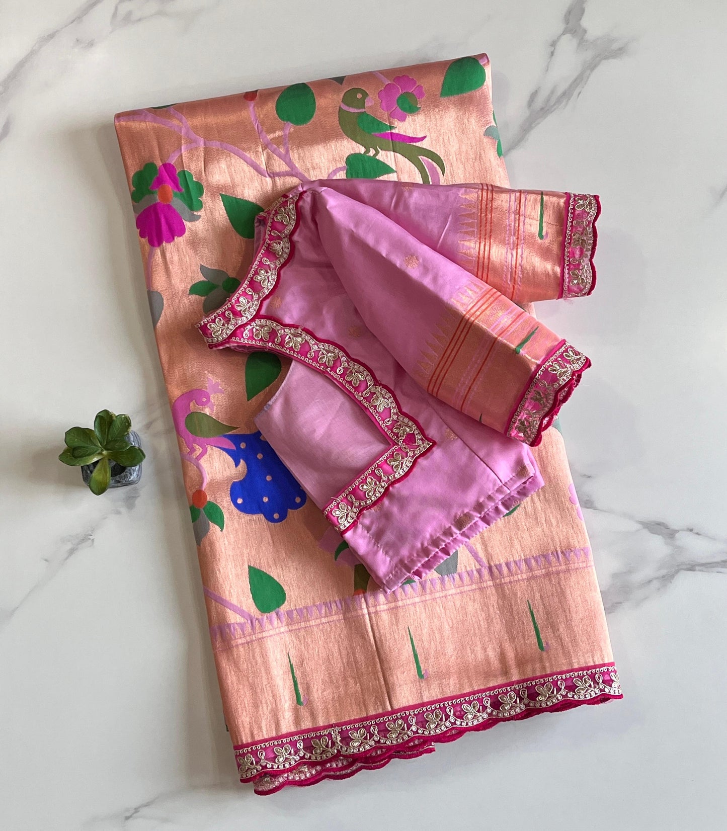 Banarasi pattu saree with paithani weaving saree with stitched blouse