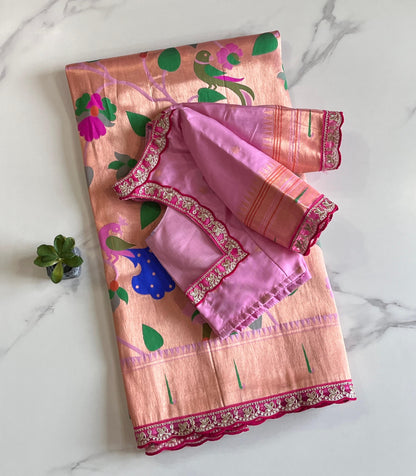 Banarasi pattu saree with paithani weaving saree with stitched blouse