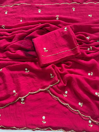 Budget Cutwork rangoli crush silk saree