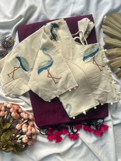 Khadi cotton with stitched Flamingo blouse