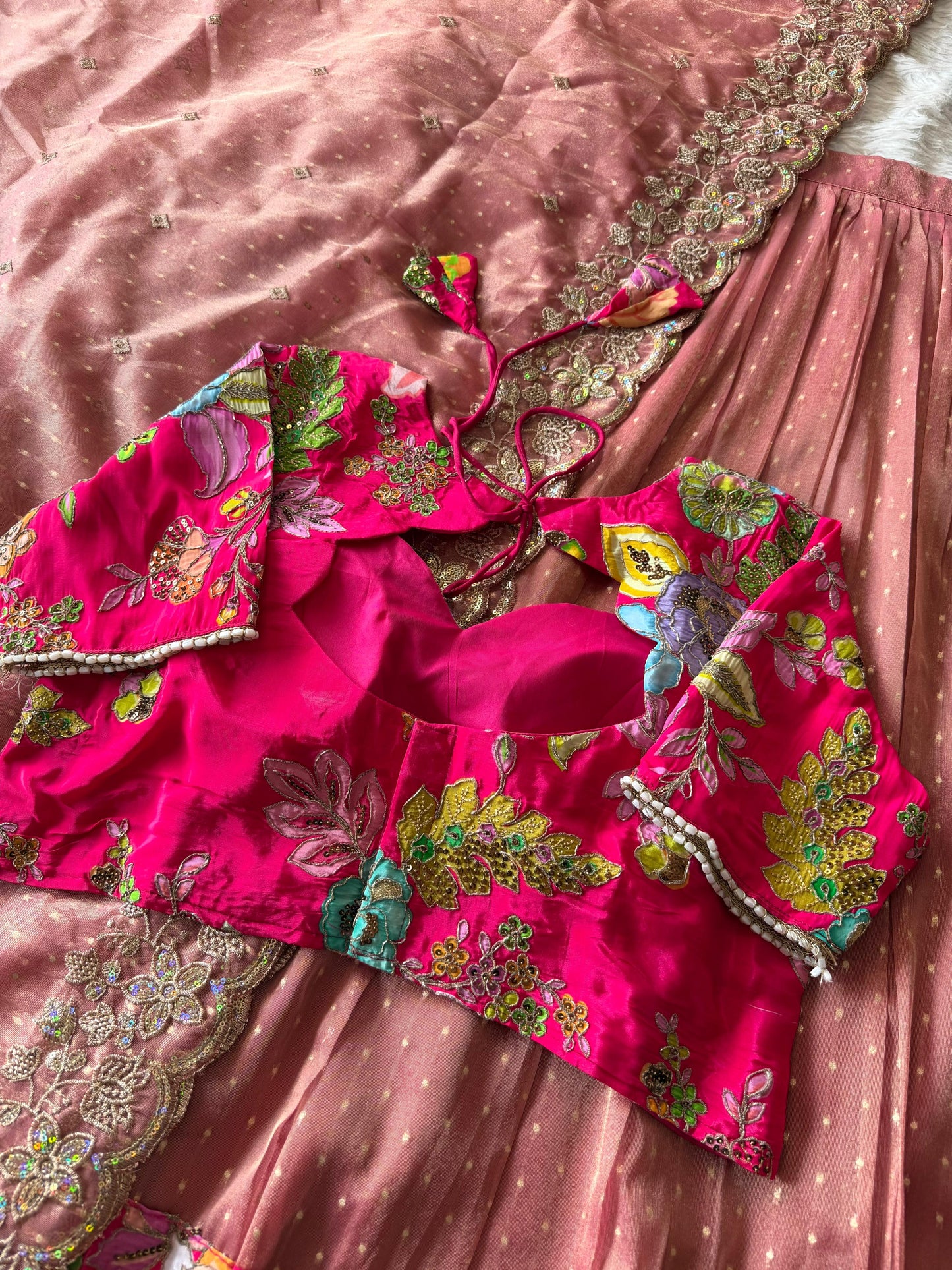 Position embroidery salsa handwork  designer lehenga