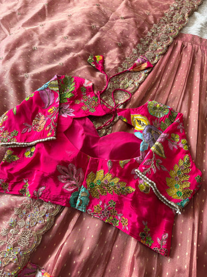 Position embroidery salsa handwork  designer lehenga