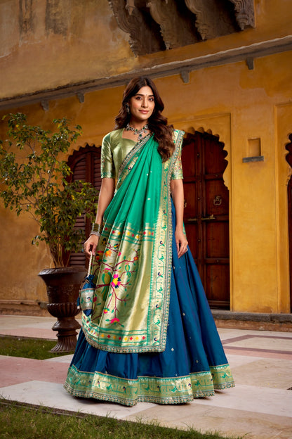 Shades of green Sravanamasam Lehenga set