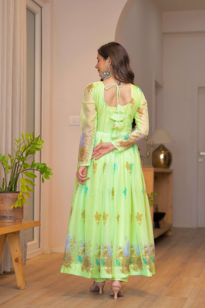 Floral printed Organza Anarkali Suit set