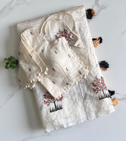 Chanderi Cotton saree with stitched Blouse