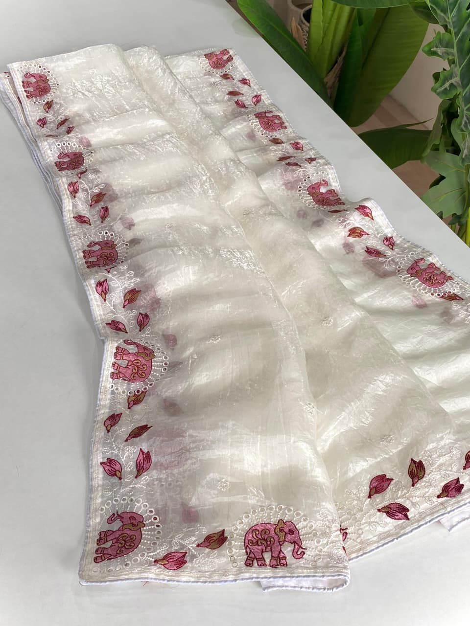 Crush silk embroidery trendy look saree