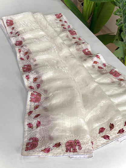 Crush silk embroidery trendy look saree