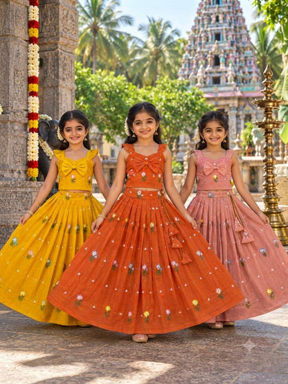 Kids Mul Chanderi embroidery cotton cut flower sets