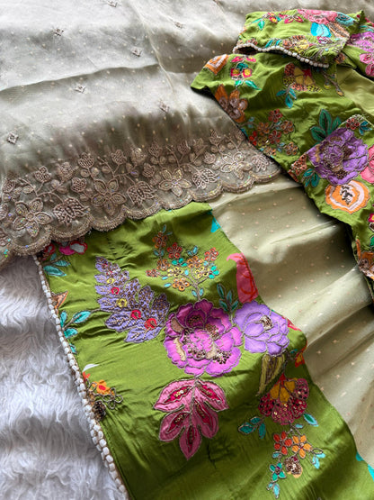 Position embroidery salsa handwork  designer lehenga