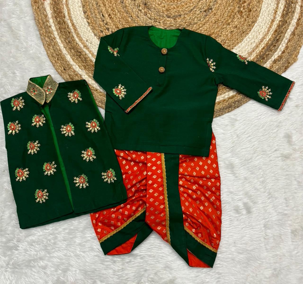 Boys traditional kurta with dhoti set - Maggam
