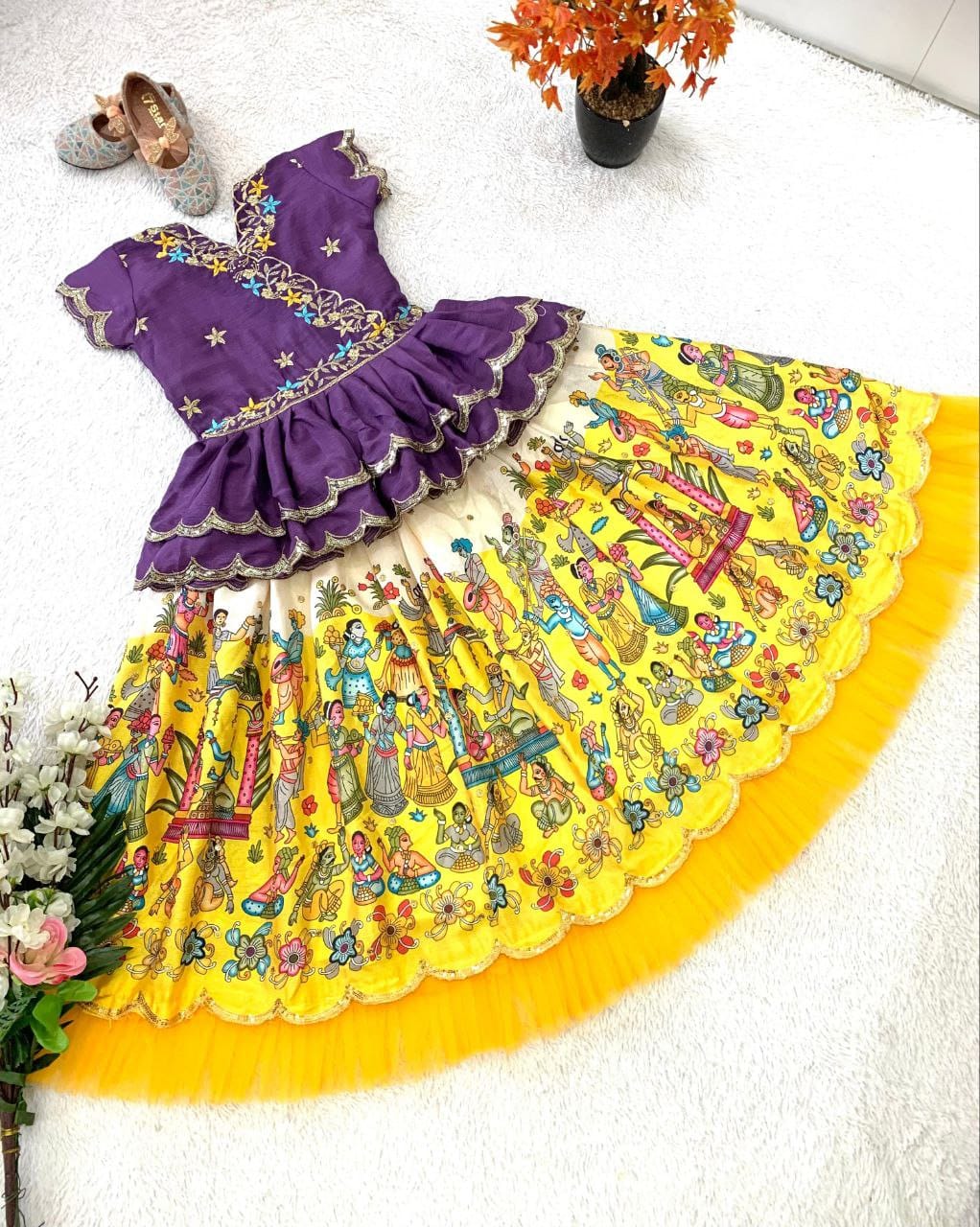 Semi Kalmkari print  kids  crop top sets