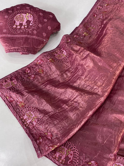 Crush silk embroidery trendy look saree