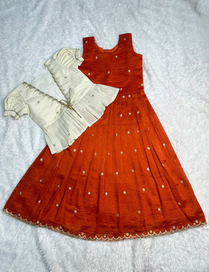 Kids cute 2 in one orange trendy gowns