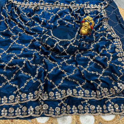 Luxe grand party beeds work velvet shine saree