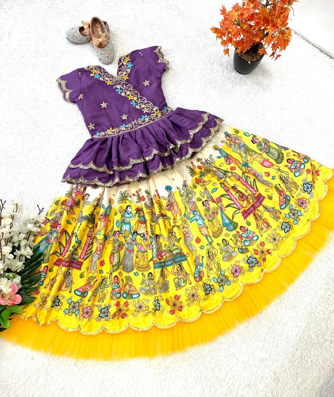 Semi Kalmkari print  kids  crop top sets