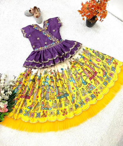 Semi Kalmkari print  kids  crop top sets