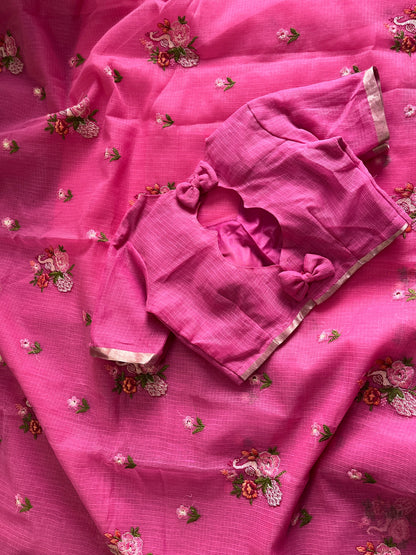 Kota doriya Embroidery saree with stitched Blouse