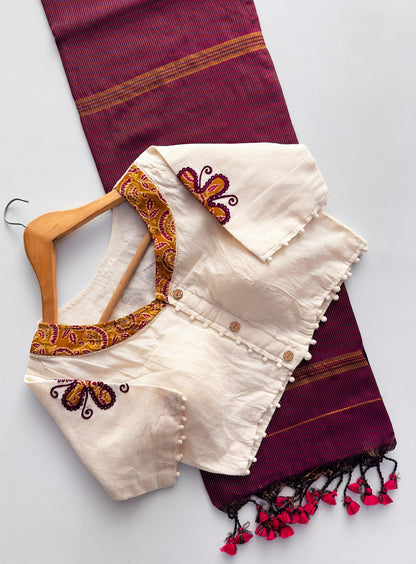 Khadi cotton saree with stiched blouse