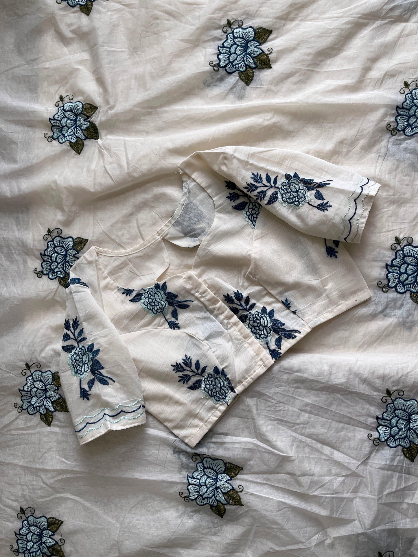 Mul Mul Cotton Saree with embroidery with stitched blouse