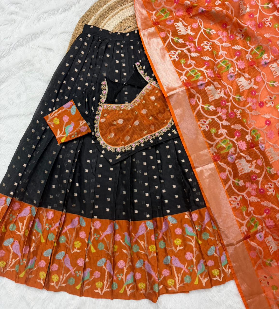 Family combo girl Kids cute lehenga  with  boy kurta set