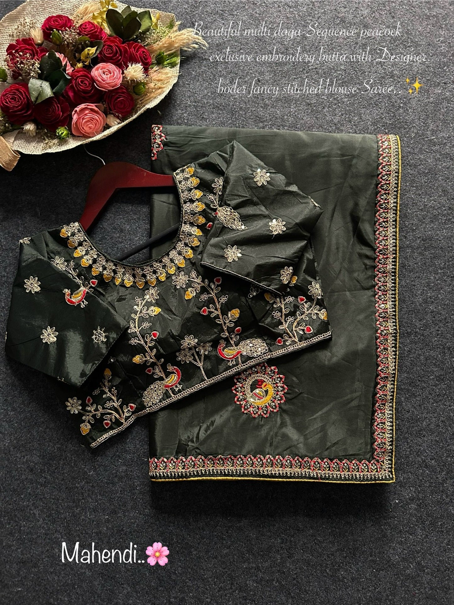 Rani Peacock work designer sari with stitched blouse