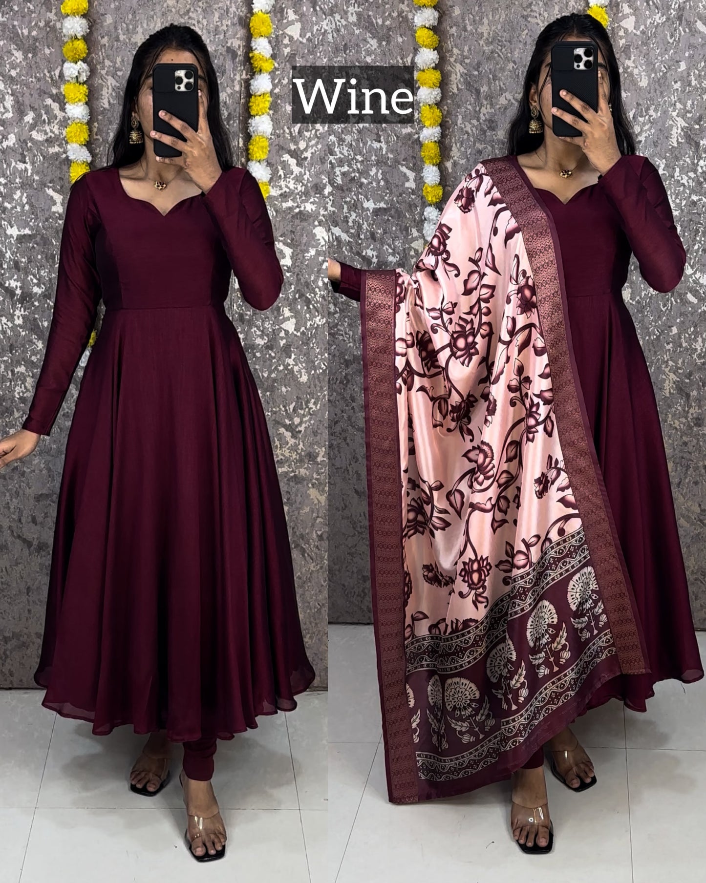Collage style Anarkali sets with  Kalamkari dupatta