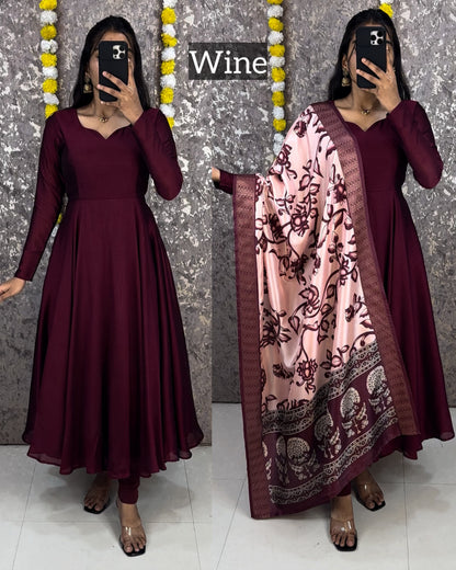 Collage style Anarkali sets with  Kalamkari dupatta