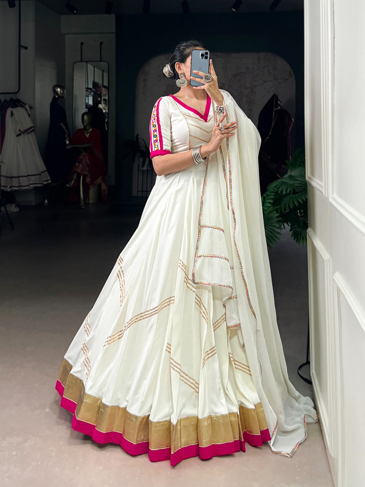 white rayon lehenga that speaks elegance